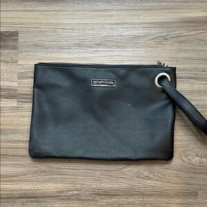 Younique Black Leather Large Wristlet with Silver Accent